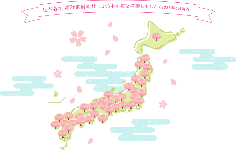日本各地 累計植樹本数 1,548本の桜を植樹しました（2025年4月時点）